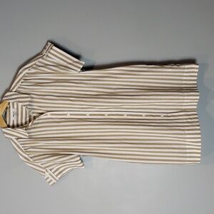 Madewell Collared Button Front Mini Shirt Dress Large NWT Camel White Stripe